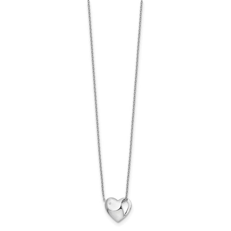 Sterling Silver White Ice Rhodium-Plated 18 Inch Diamond Heart Necklace With 2 Extender