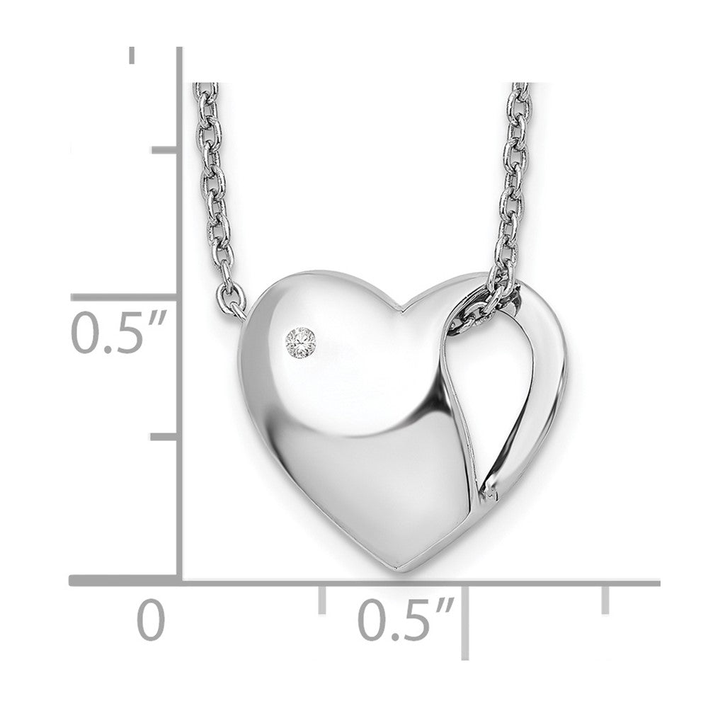 Sterling Silver White Ice Rhodium-Plated 18 Inch Diamond Heart Necklace With 2 Extender