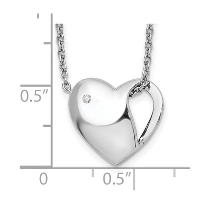 Sterling Silver White Ice Rhodium-Plated 18 Inch Diamond Heart Necklace With 2 Extender