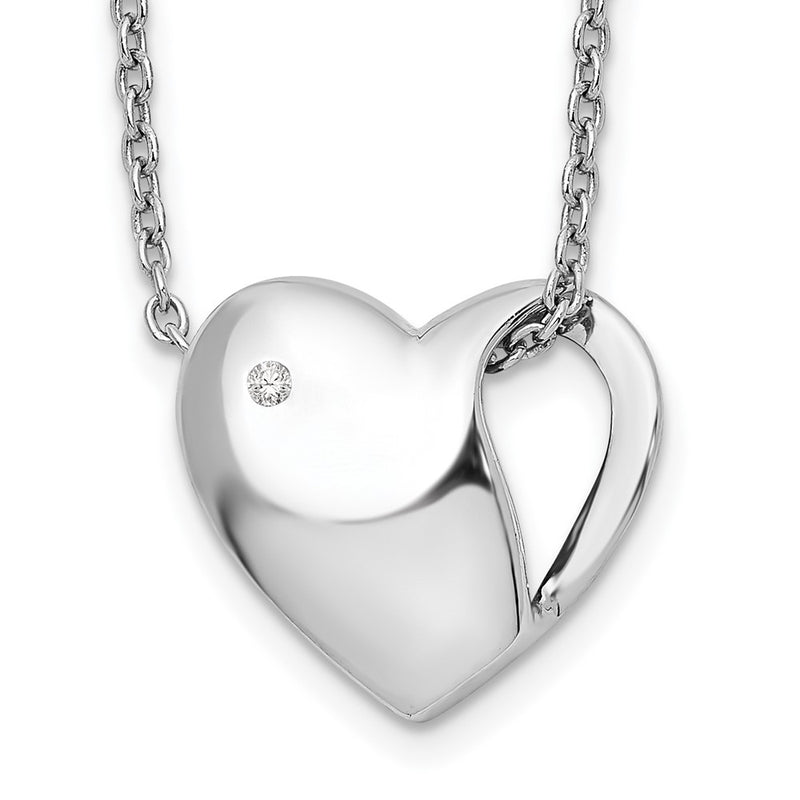Sterling Silver White Ice Rhodium-Plated 18 Inch Diamond Heart Necklace With 2 Extender