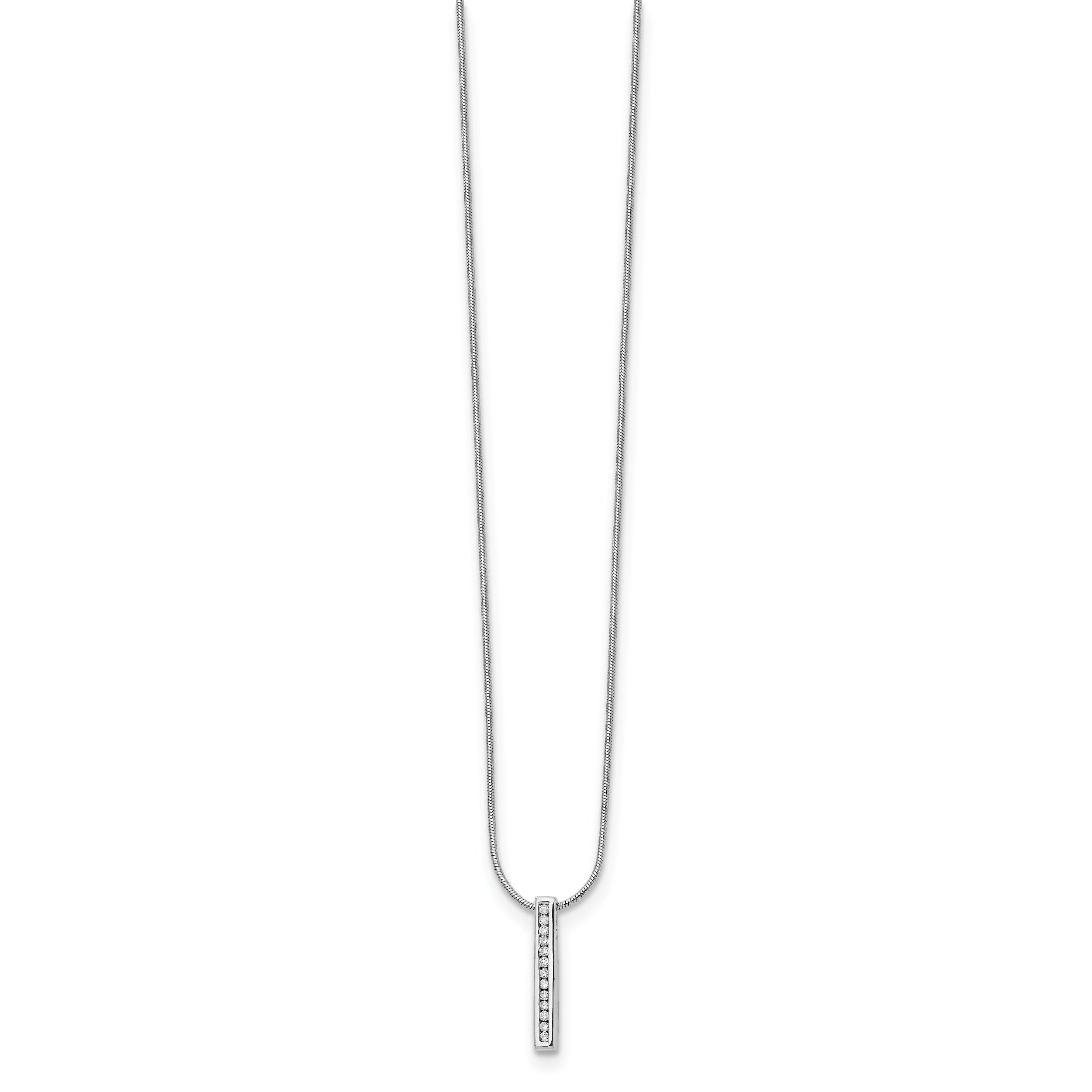 14K White Gold 1/8 Carat Lab Grown Diamond Vs/Si+ G+ 18 Inch Vertical Bar Pendant Necklace