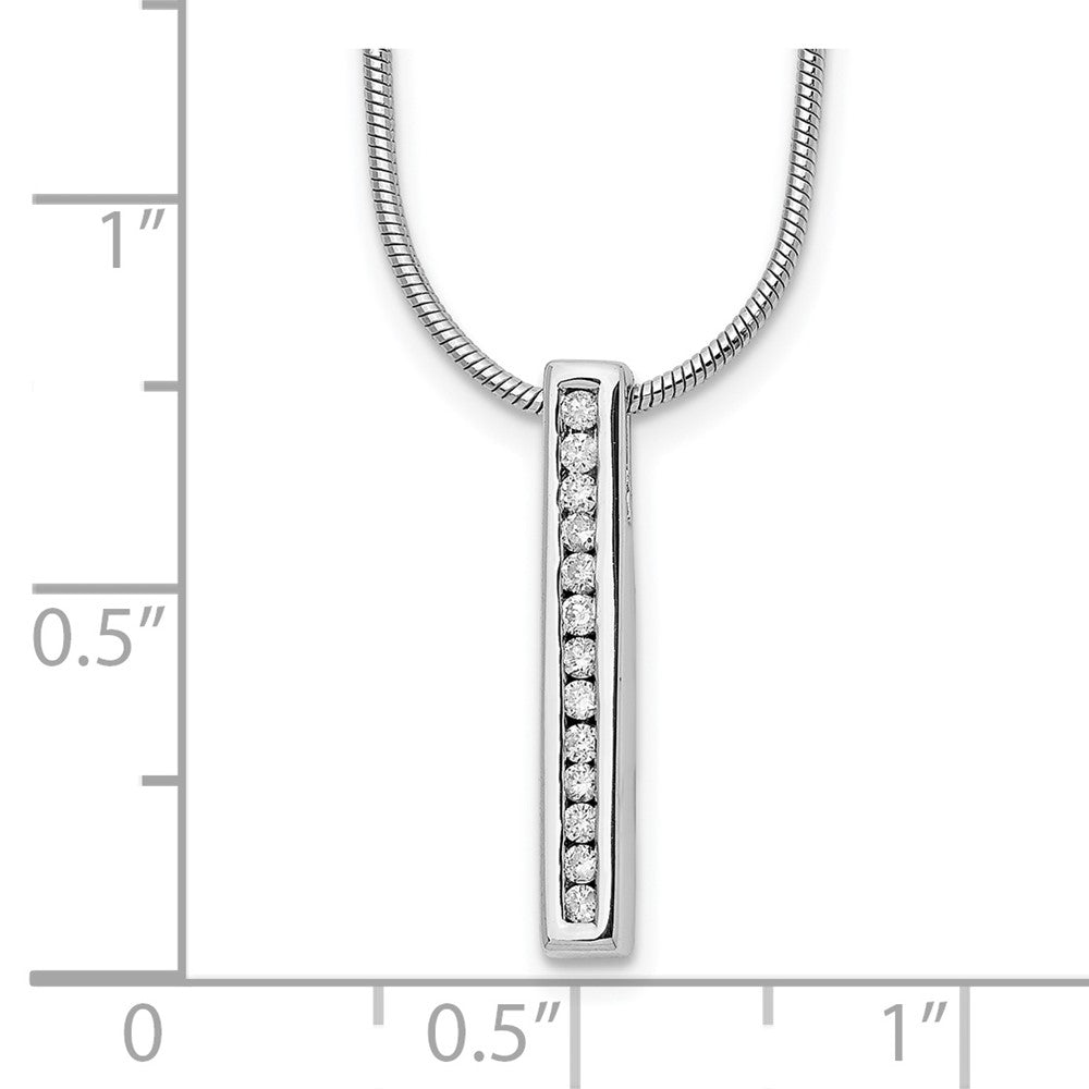 Sterling Silver White Ice Rhodium-Plated 18 Inch Chanel-Set Diamond Vertical Bar Necklace With 2 Extender
