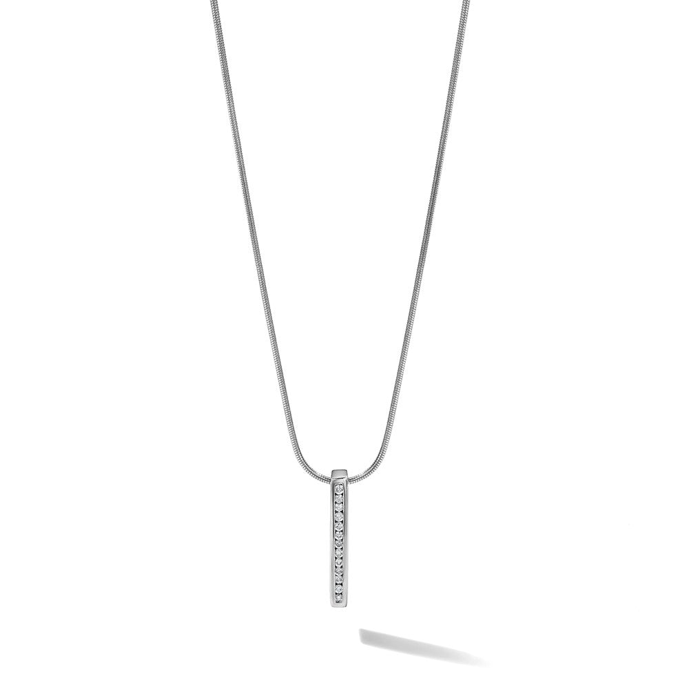 Sterling Silver White Ice Rhodium-Plated 18 Inch Chanel-Set Diamond Vertical Bar Necklace With 2 Extender