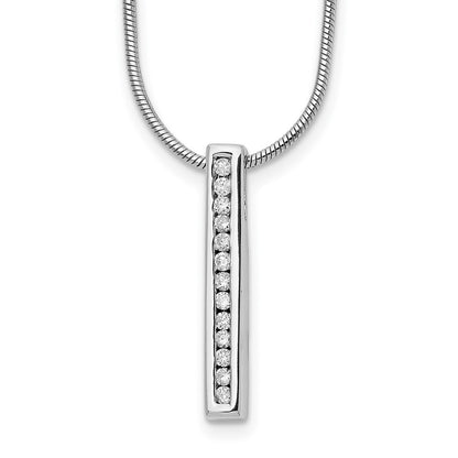 Sterling Silver White Ice Rhodium-Plated 18 Inch Chanel-Set Diamond Vertical Bar Necklace With 2 Extender