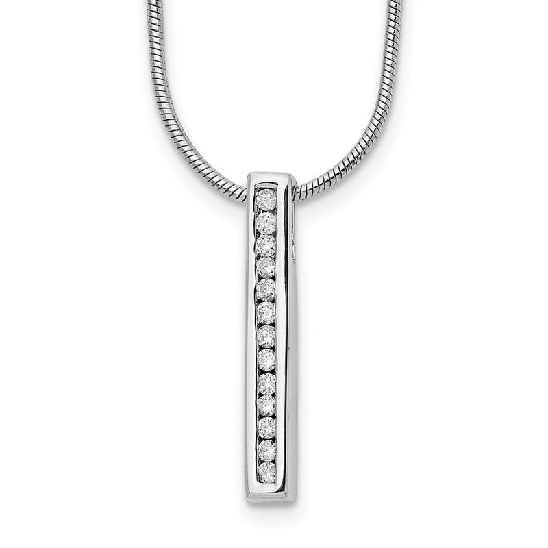 Sterling Silver White Ice Rhodium-Plated 18 Inch Chanel-Set Diamond Vertical Bar Necklace With 2 Extender