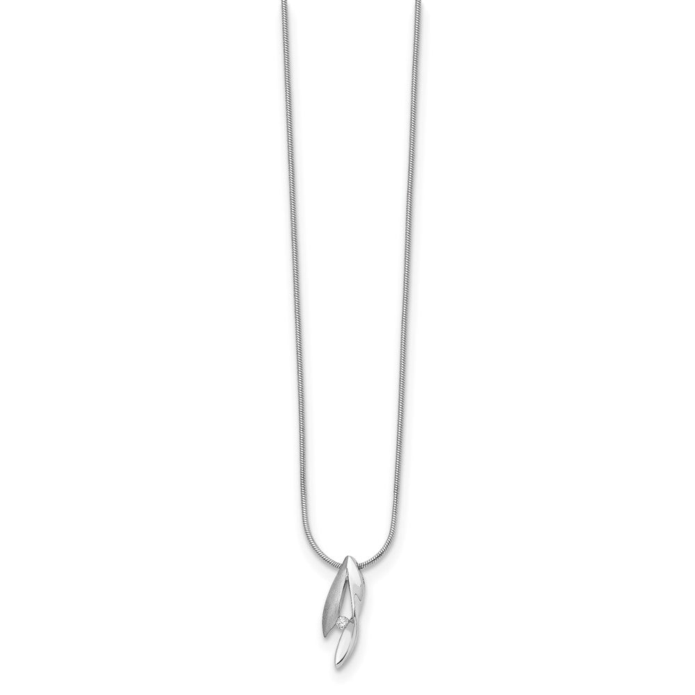 Sterling Silver White Ice Rhodium-Plated Satin And Polished 18 Inch Diamond Necklace With 2 Extender