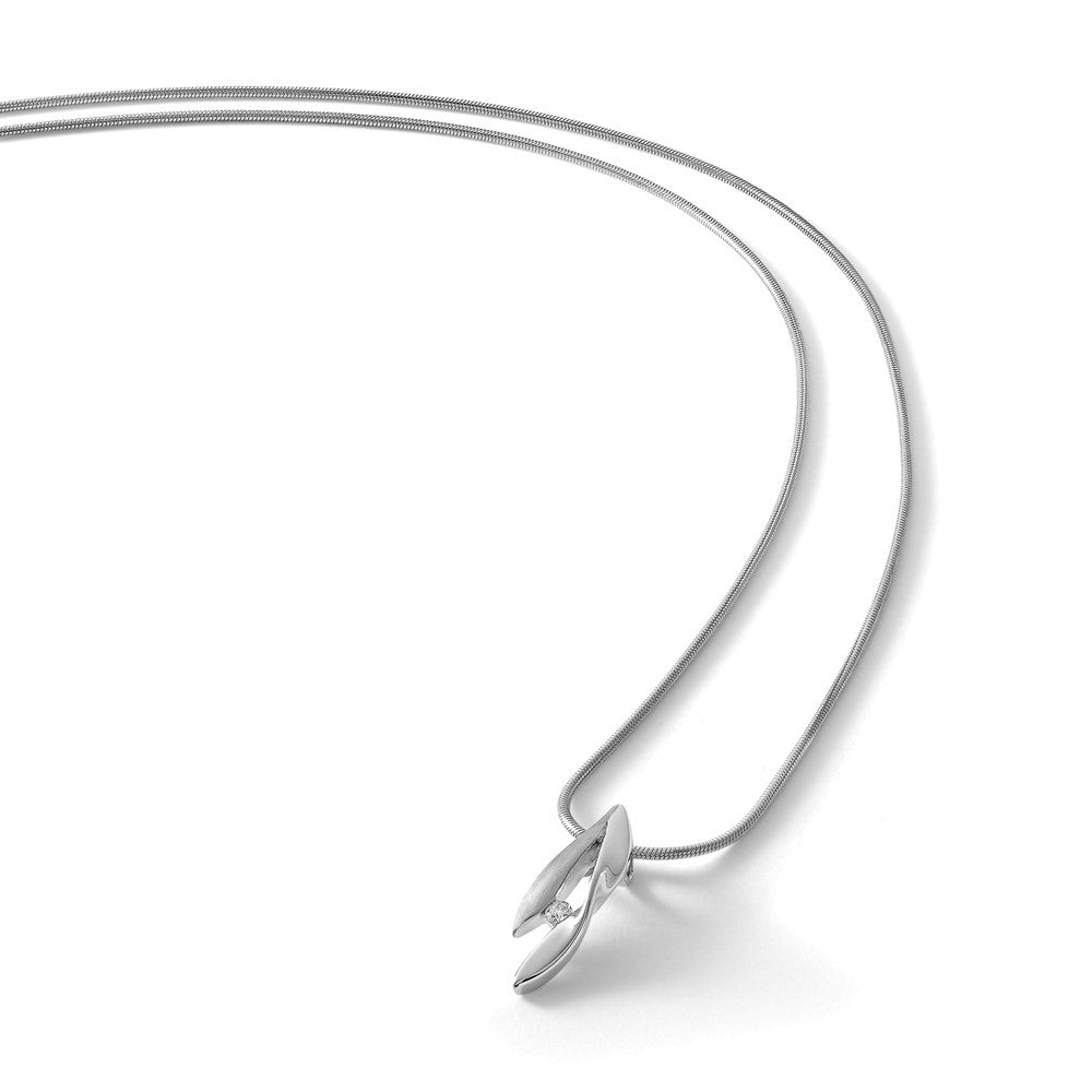 Sterling Silver White Ice Rhodium-Plated Satin And Polished 18 Inch Diamond Necklace With 2 Extender