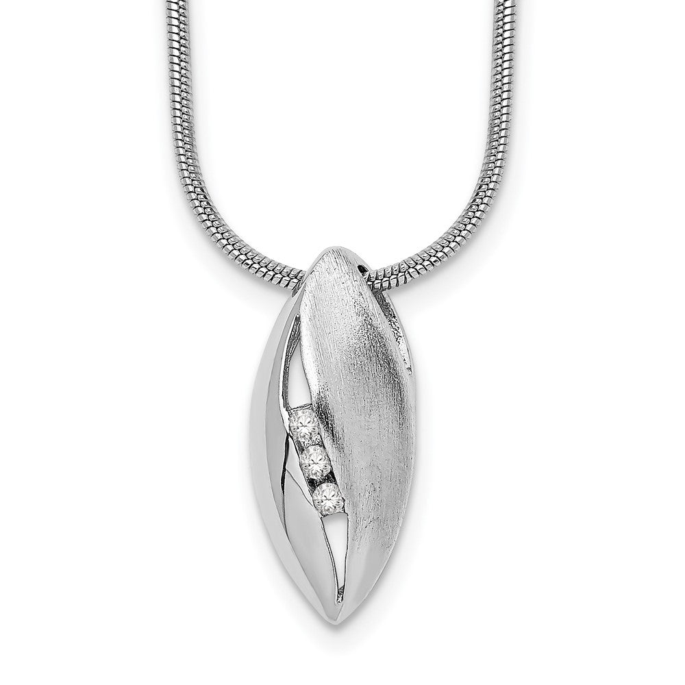 Sterling Silver White Ice Rhodium-Plated Satin And Polished 18 Inch Diamond Necklace With 2 Extender