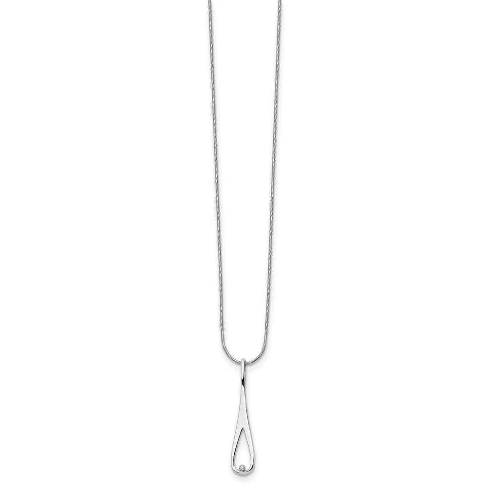 Sterling Silver White Ice Rhodium-Plated 18 Inch Diamond Open Teardrop Necklace With 2 Extender
