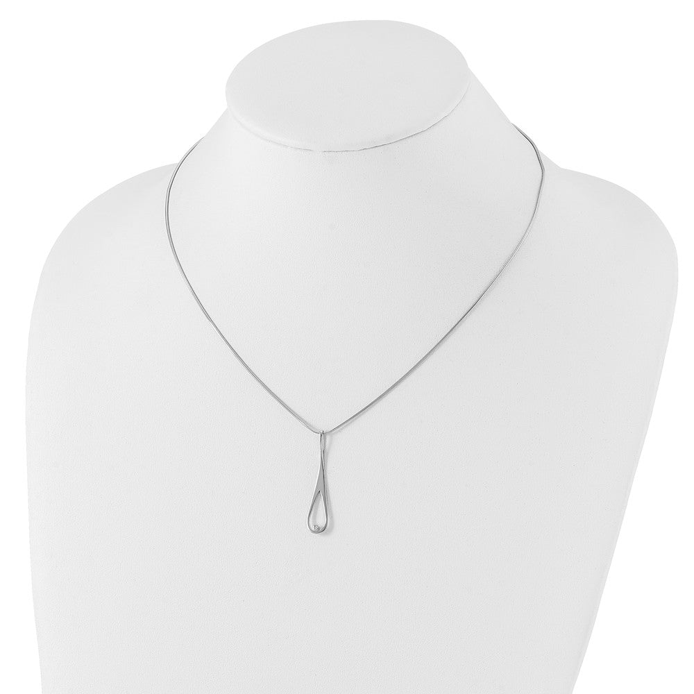 Sterling Silver White Ice Rhodium-Plated 18 Inch Diamond Open Teardrop Necklace With 2 Extender