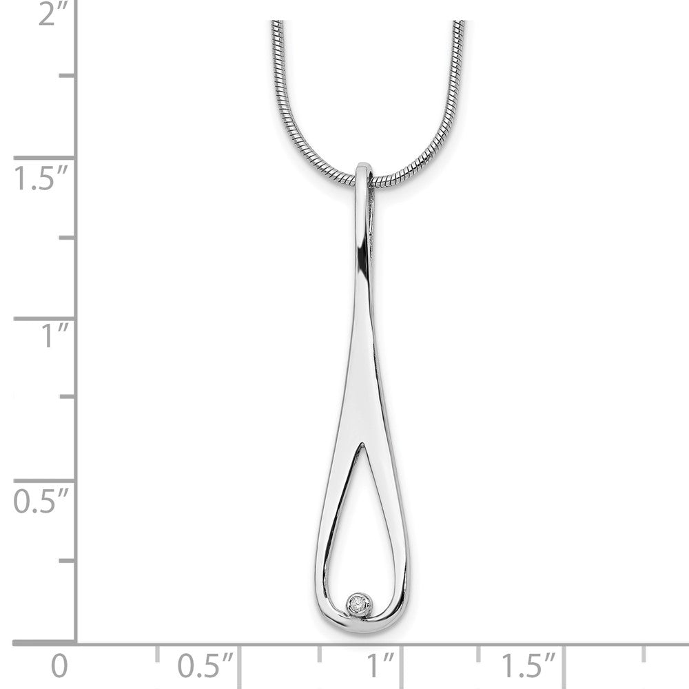 Sterling Silver White Ice Rhodium-Plated 18 Inch Diamond Open Teardrop Necklace With 2 Extender