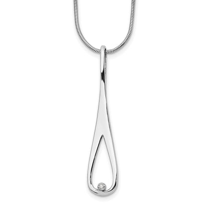Sterling Silver White Ice Rhodium-Plated 18 Inch Diamond Open Teardrop Necklace With 2 Extender