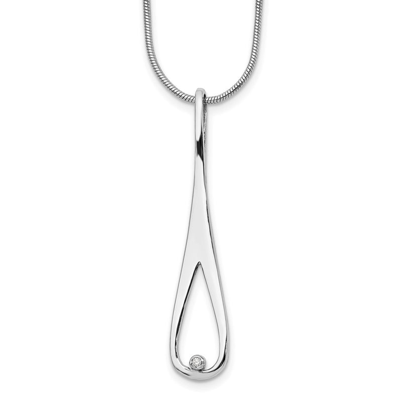 Sterling Silver White Ice Rhodium-Plated 18 Inch Diamond Open Teardrop Necklace With 2 Extender