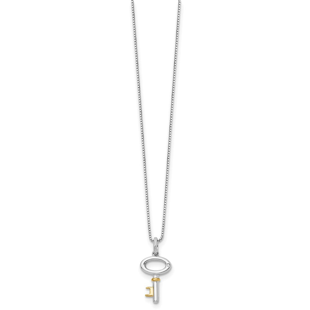 Sterling Silver White Ice Rhodium-Plated Gold-Tone 18 Inch Diamond Key Necklace With 2 Extender