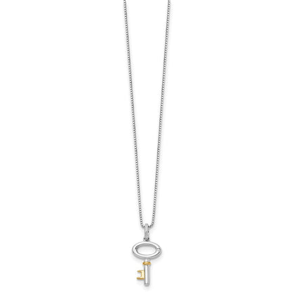 Sterling Silver White Ice Rhodium-Plated Gold-Tone 18 Inch Diamond Key Necklace With 2 Extender