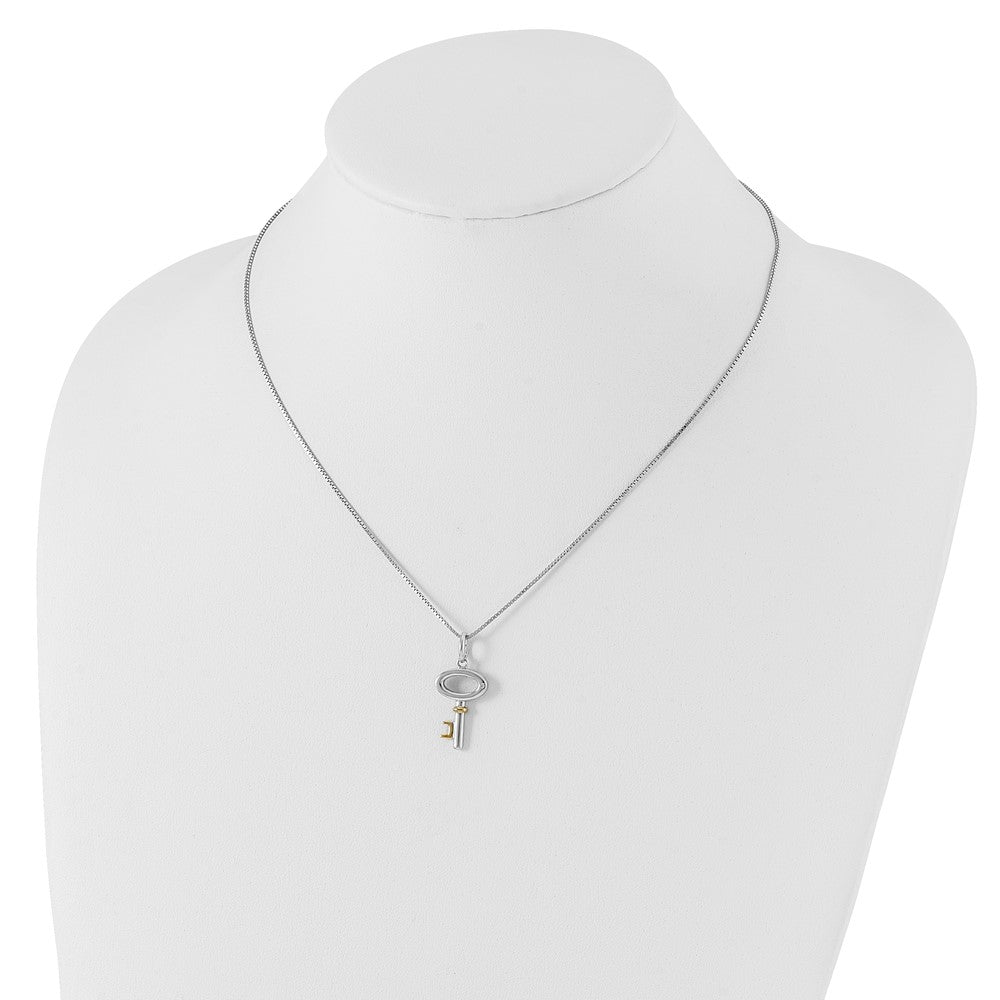 Sterling Silver White Ice Rhodium-Plated Gold-Tone 18 Inch Diamond Key Necklace With 2 Extender