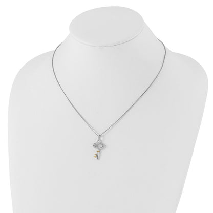 Sterling Silver White Ice Rhodium-Plated Gold-Tone 18 Inch Diamond Key Necklace With 2 Extender