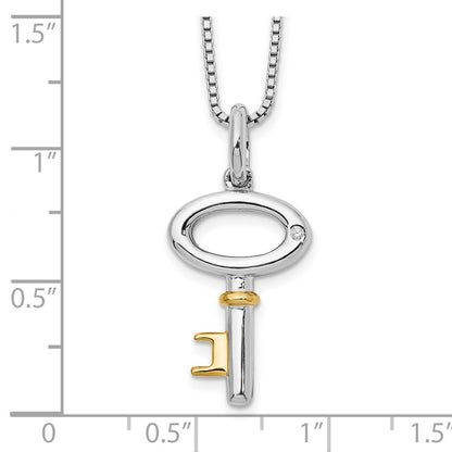 Sterling Silver White Ice Rhodium-Plated Gold-Tone 18 Inch Diamond Key Necklace With 2 Extender
