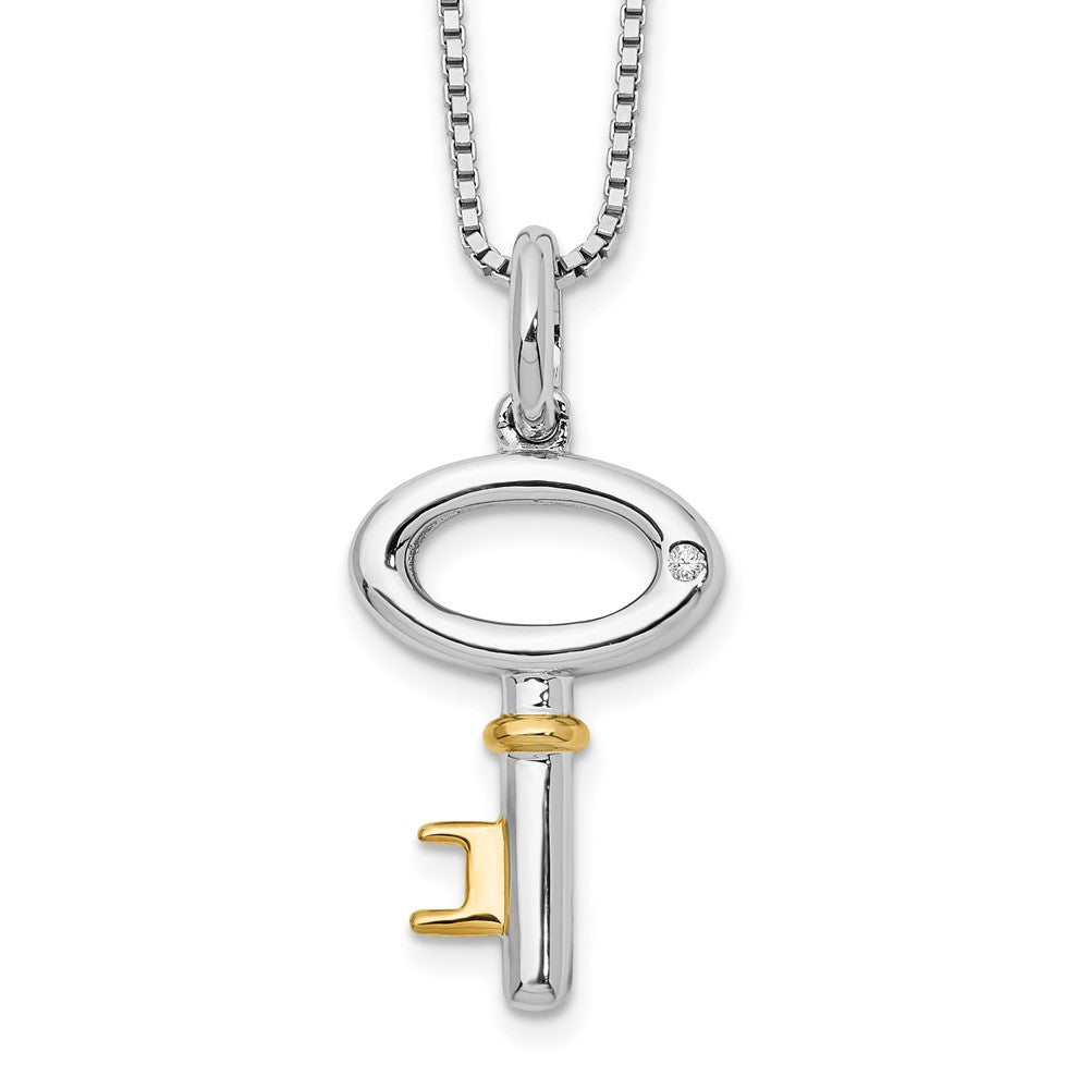 Sterling Silver White Ice Rhodium-Plated Gold-Tone 18 Inch Diamond Key Necklace With 2 Extender