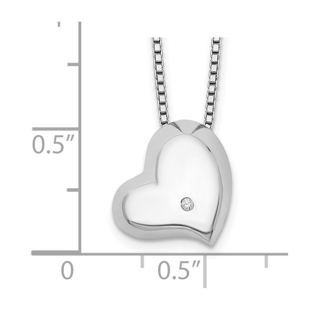 Sterling Silver White Ice Rhodium-Plated Satin And Polished 18 Inch Diamond Heart Necklace With 2 Extender