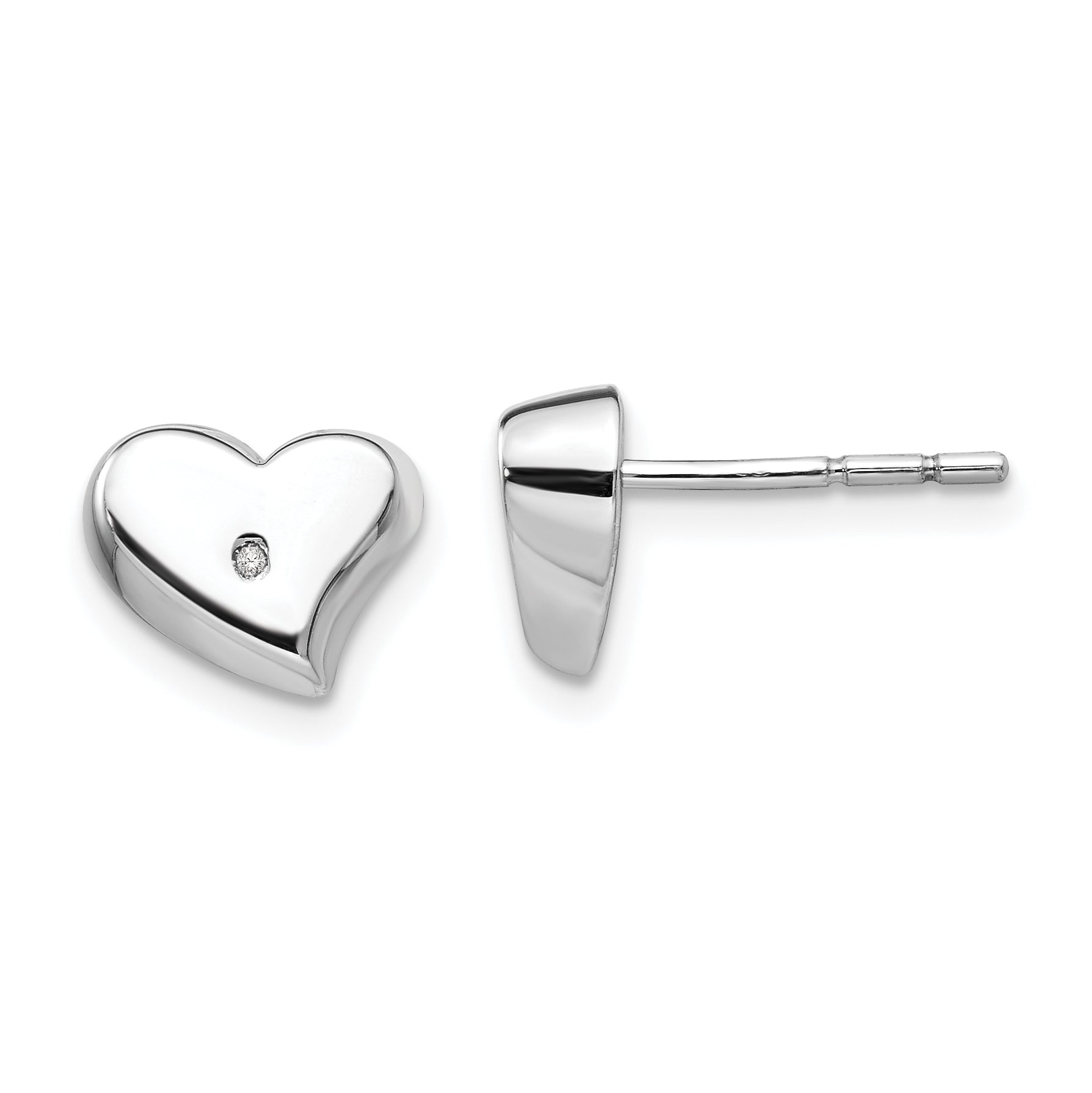 White Ice Sterling Silver Rhodium-plated Satin and Polished Diamond Heart Post Earrings