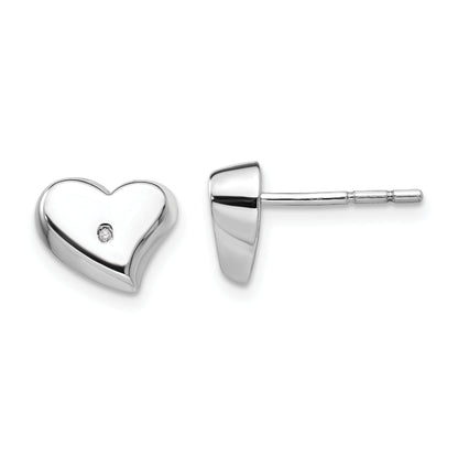 White Ice Sterling Silver Rhodium-plated Satin and Polished Diamond Heart Post Earrings