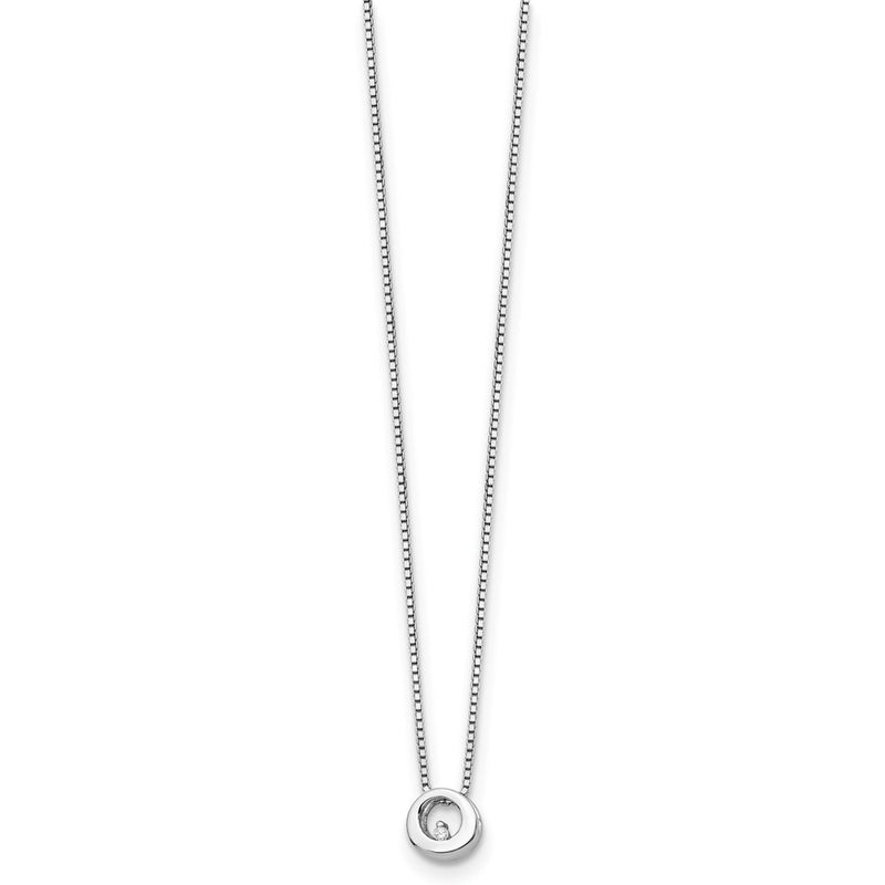 Sterling Silver White Ice Rhodium-Plated 18 Inch Diamond Open Circle Necklace With 2 Extender