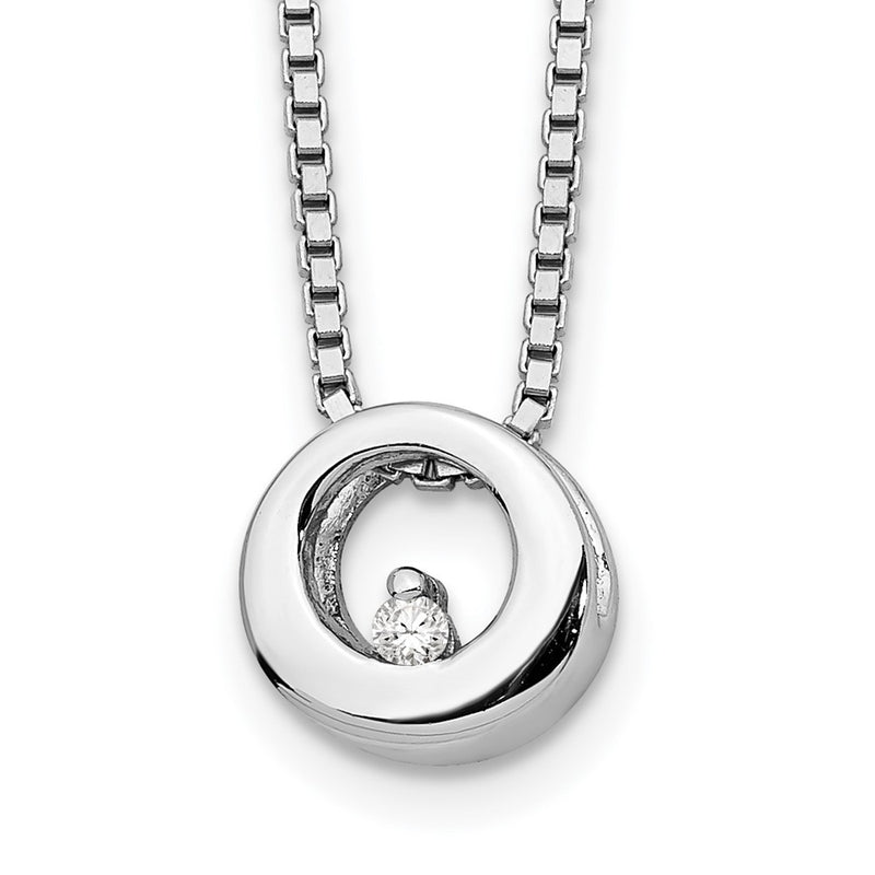 Sterling Silver White Ice Rhodium-Plated 18 Inch Diamond Open Circle Necklace With 2 Extender
