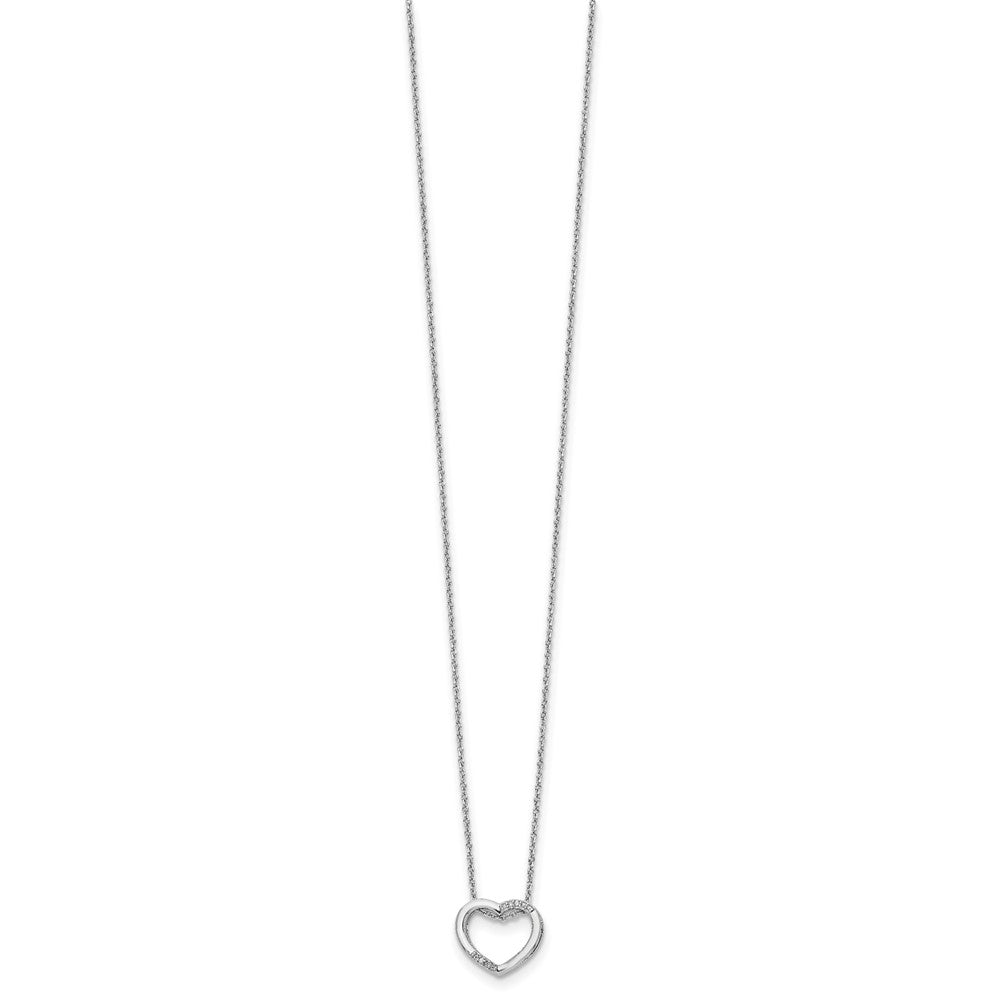 Sterling Silver White Ice Rhodium-Plated 18 Inch Diamond Open Heart Necklace With 2 Extender