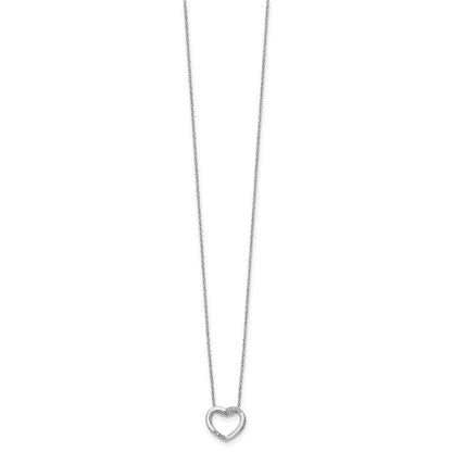 Sterling Silver White Ice Rhodium-Plated 18 Inch Diamond Open Heart Necklace With 2 Extender
