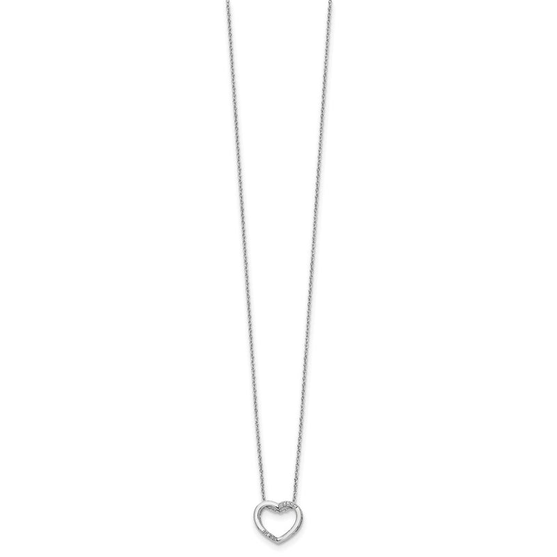 Sterling Silver White Ice Rhodium-Plated 18 Inch Diamond Open Heart Necklace With 2 Extender