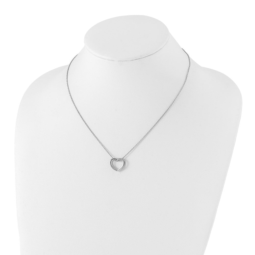 Sterling Silver White Ice Rhodium-Plated 18 Inch Diamond Open Heart Necklace With 2 Extender