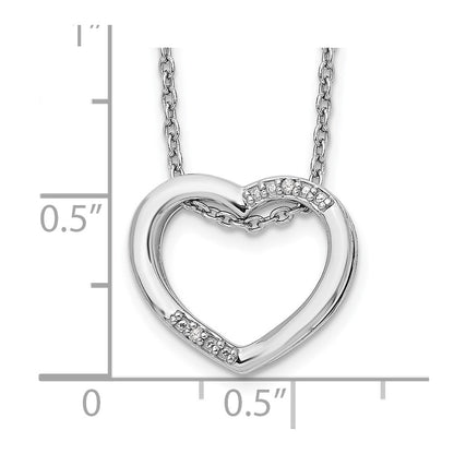 Sterling Silver White Ice Rhodium-Plated 18 Inch Diamond Open Heart Necklace With 2 Extender