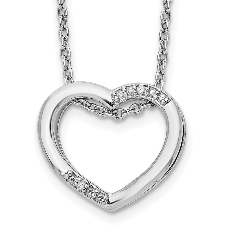 Sterling Silver White Ice Rhodium-Plated 18 Inch Diamond Open Heart Necklace With 2 Extender