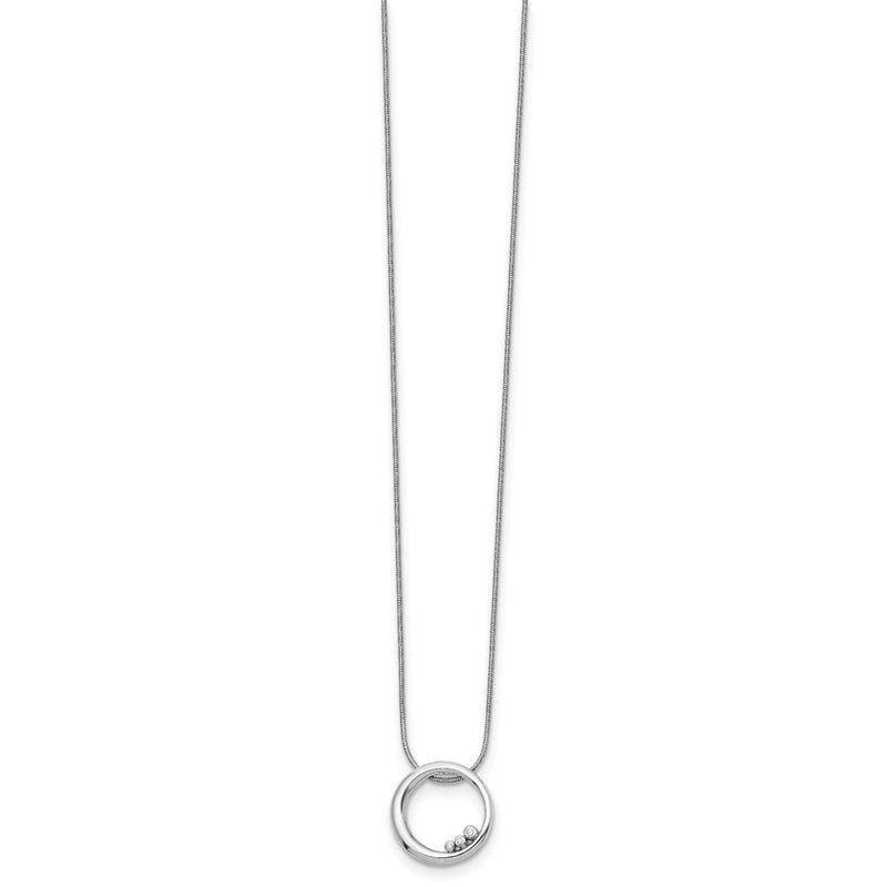 Sterling Silver White Ice Rhodium-Plated 18 Inch Diamond Open Circle Necklace With 2 Extender