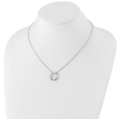 Sterling Silver White Ice Rhodium-Plated 18 Inch Diamond Open Circle Necklace With 2 Extender
