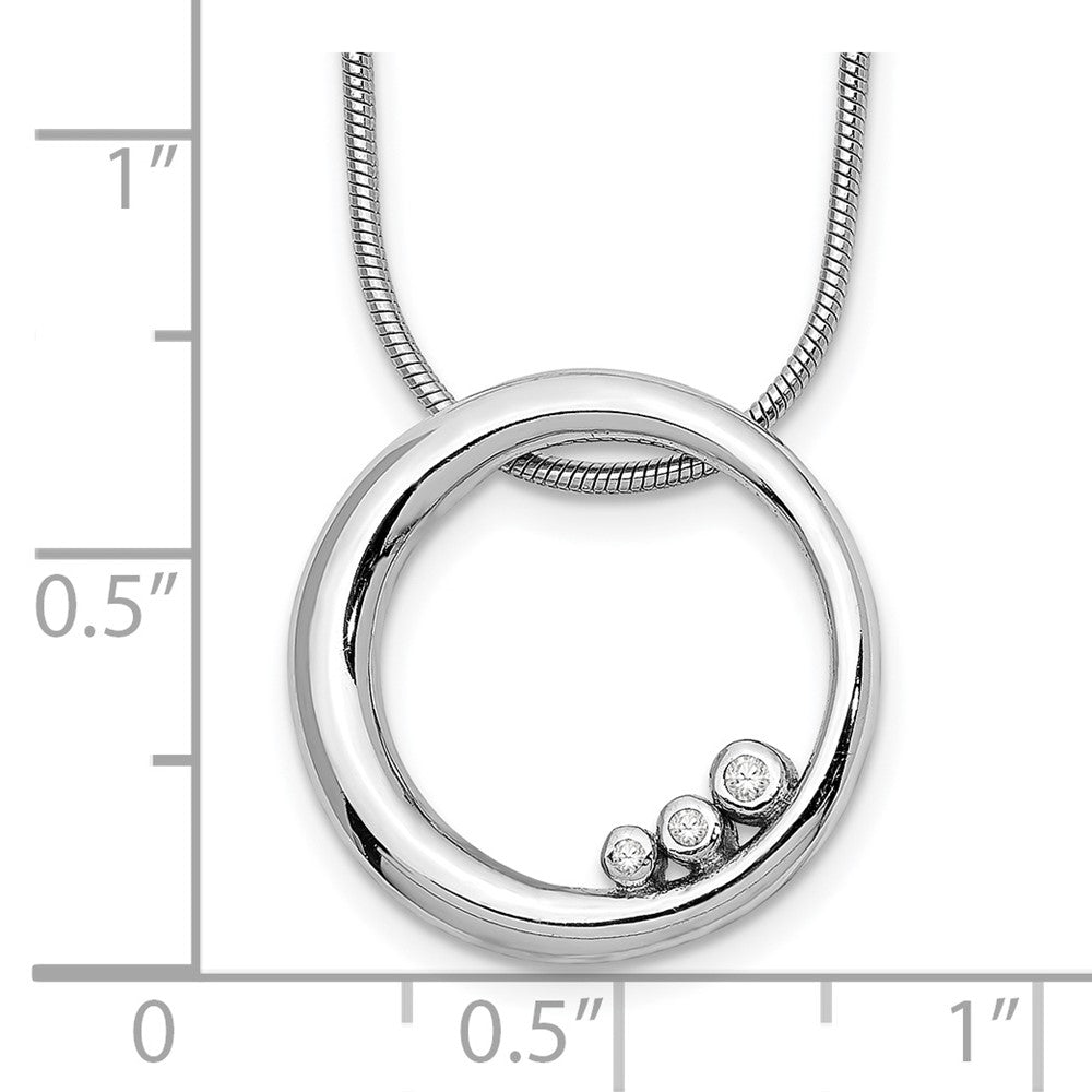 Sterling Silver White Ice Rhodium-Plated 18 Inch Diamond Open Circle Necklace With 2 Extender