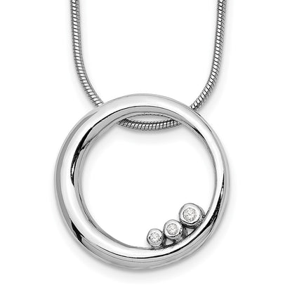 Sterling Silver White Ice Rhodium-Plated 18 Inch Diamond Open Circle Necklace With 2 Extender