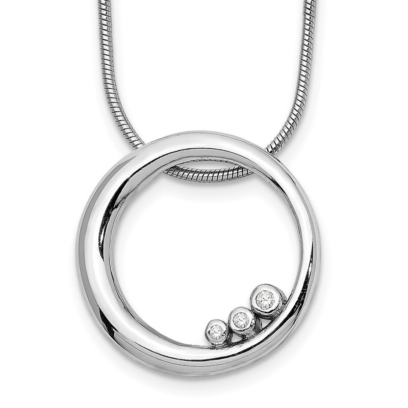 Sterling Silver White Ice Rhodium-Plated 18 Inch Diamond Open Circle Necklace With 2 Extender