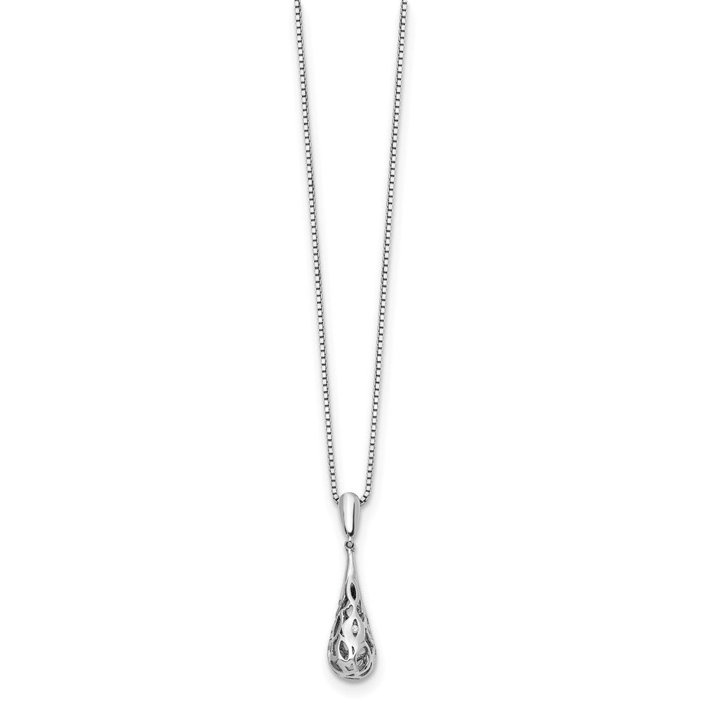 Sterling Silver White Ice Rhodium-Plated 18 Inch Diamond Filigree Teardrop Necklace With 2 Extender