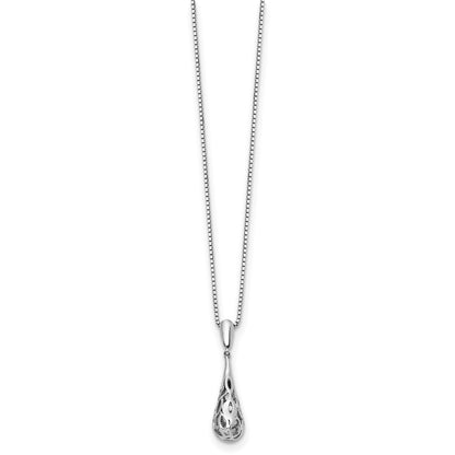Sterling Silver White Ice Rhodium-Plated 18 Inch Diamond Filigree Teardrop Necklace With 2 Extender