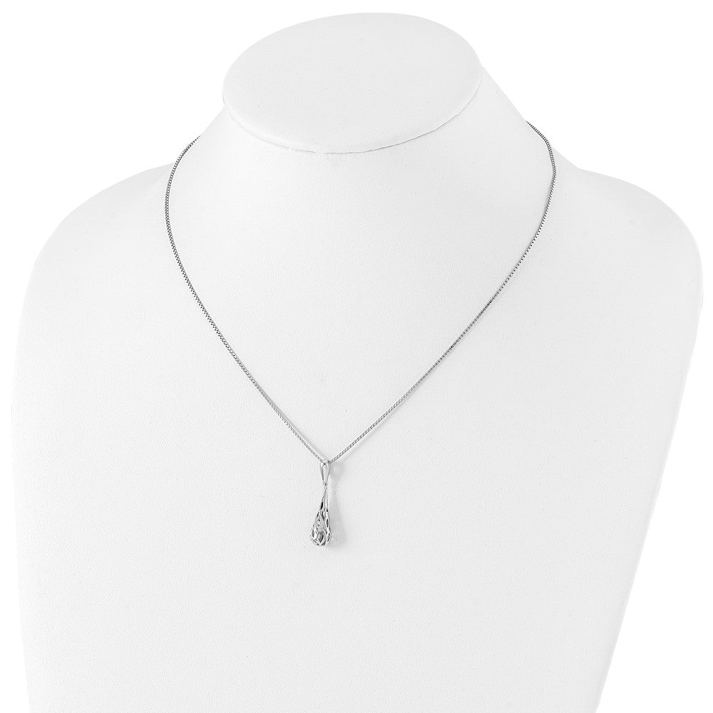 Sterling Silver White Ice Rhodium-Plated 18 Inch Diamond Filigree Teardrop Necklace With 2 Extender