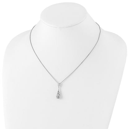 Sterling Silver White Ice Rhodium-Plated 18 Inch Diamond Filigree Teardrop Necklace With 2 Extender