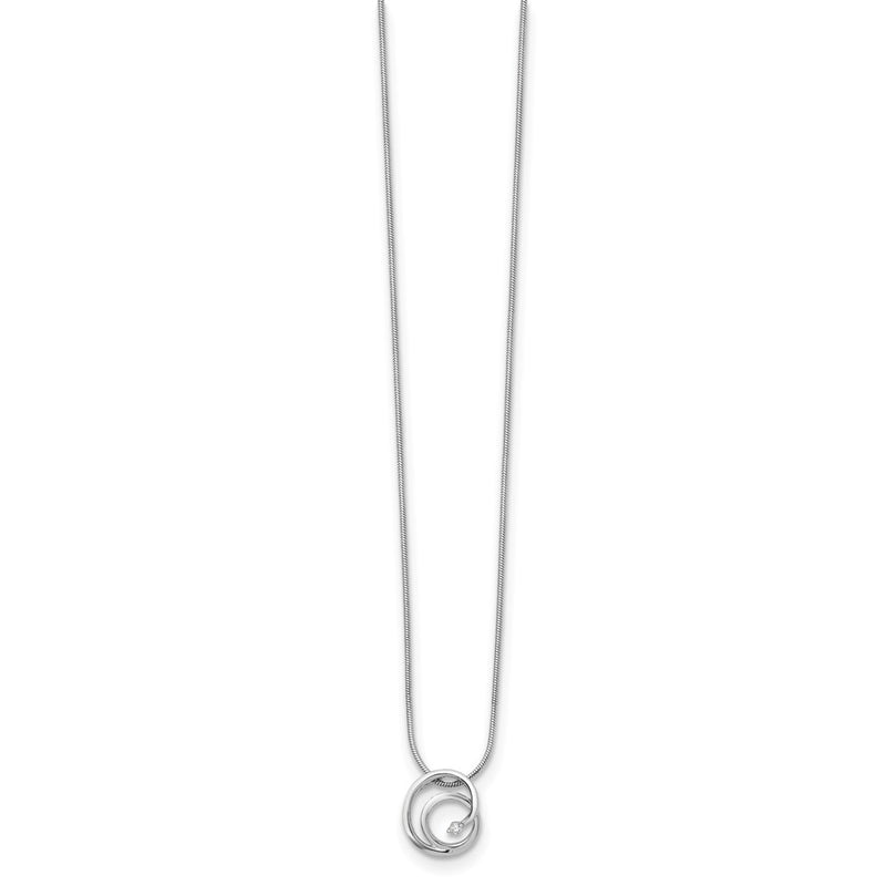 Sterling Silver White Ice Rhodium-Plated 18 Inch Diamond Swirl Necklace With 2 Extender