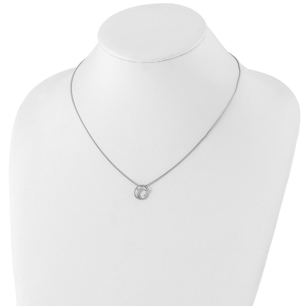 Sterling Silver White Ice Rhodium-Plated 18 Inch Diamond Swirl Necklace With 2 Extender