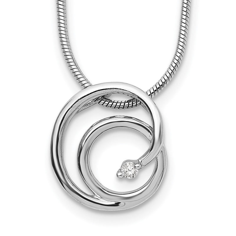 Sterling Silver White Ice Rhodium-Plated 18 Inch Diamond Swirl Necklace With 2 Extender