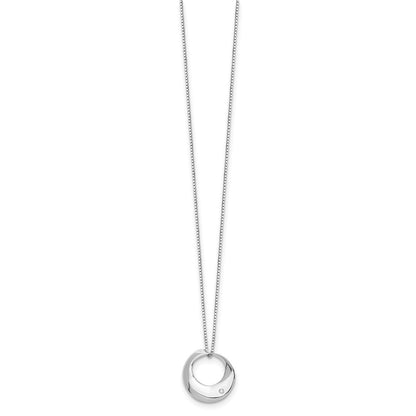 Sterling Silver White Ice Rhodium-Plated 18 Inch Diamond Open Circle Necklace With 2 Extender