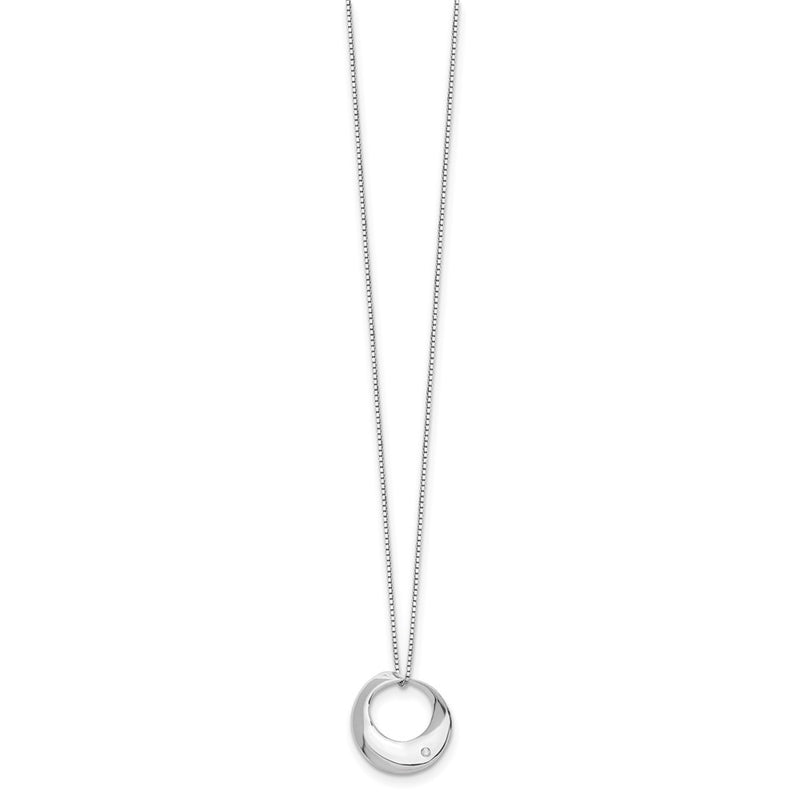 Sterling Silver White Ice Rhodium-Plated 18 Inch Diamond Open Circle Necklace With 2 Extender