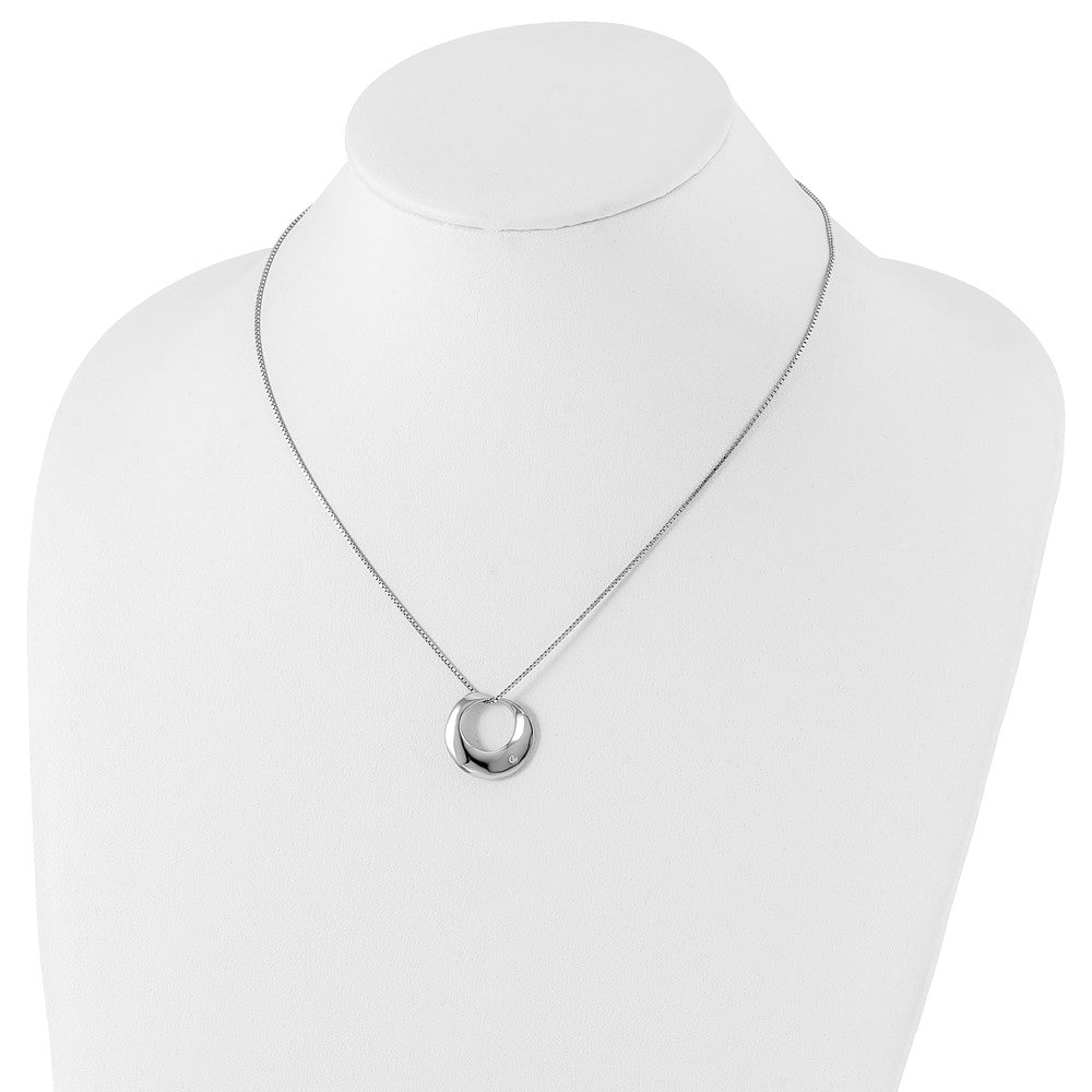Sterling Silver White Ice Rhodium-Plated 18 Inch Diamond Open Circle Necklace With 2 Extender