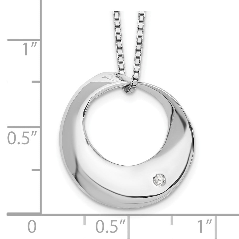 Sterling Silver White Ice Rhodium-Plated 18 Inch Diamond Open Circle Necklace With 2 Extender